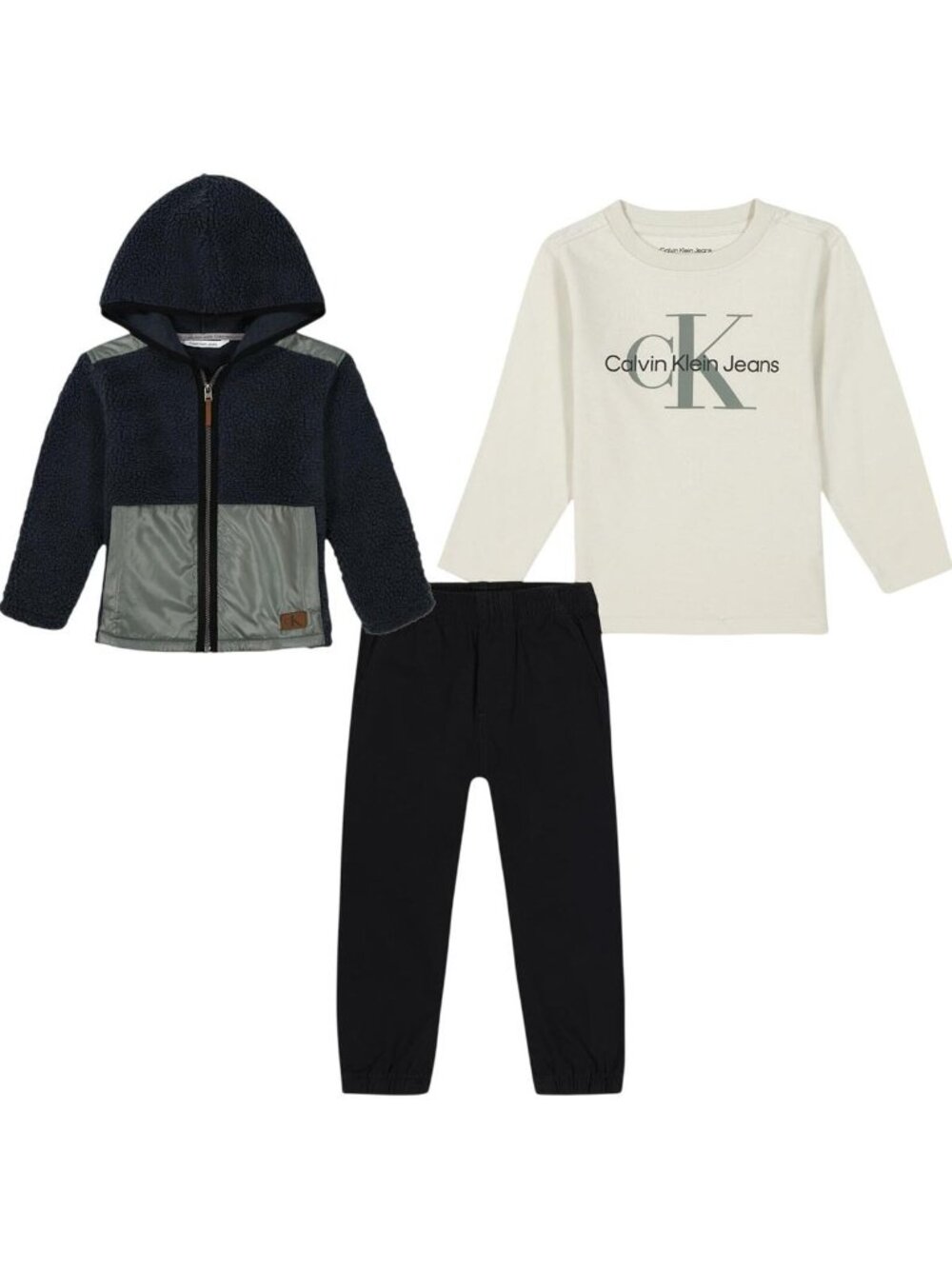 NWT Calvin Klein Sherpa Shacket Pant Set Molo Teal / Castor Gray / Nautical 4T